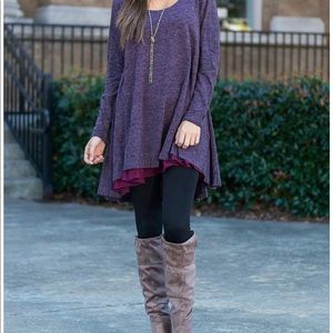 Long Sleeve Lace Hem Layered Tunic Loose Fit Dress